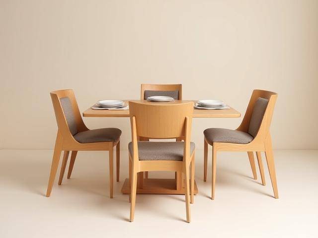 Set of four ergonomically designed wooden dining chairs
