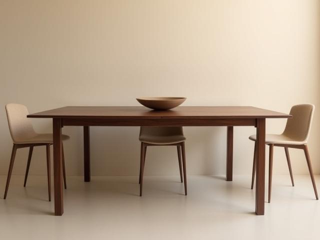 Minimalist walnut dining table with smooth finish